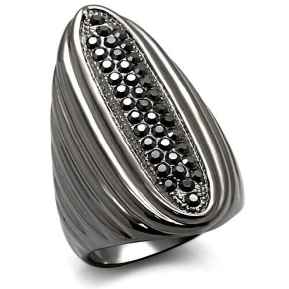 Boho Goth Cocktail Ring Size 9 10 Bohemian Gothic Cubic Zirconia Gunmetal Plated - Picture 1 of 12